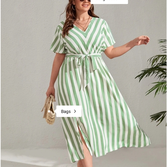 Green Striped Midi Dress - Picture 2 of 8